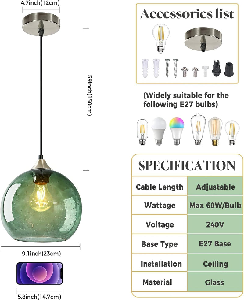 Glass Pendant Light for Kitchen Island Includes Extra