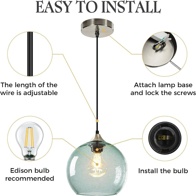Glass Pendant Light for Kitchen Island Includes Extra