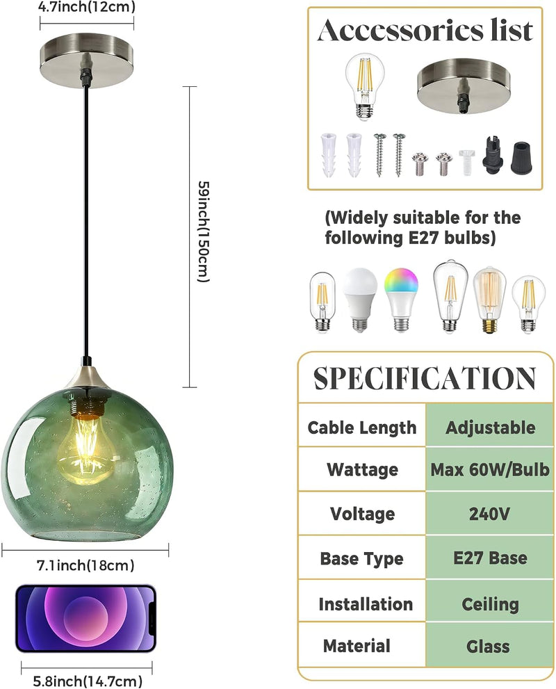Glass Pendant Light for Kitchen Island Includes Extra