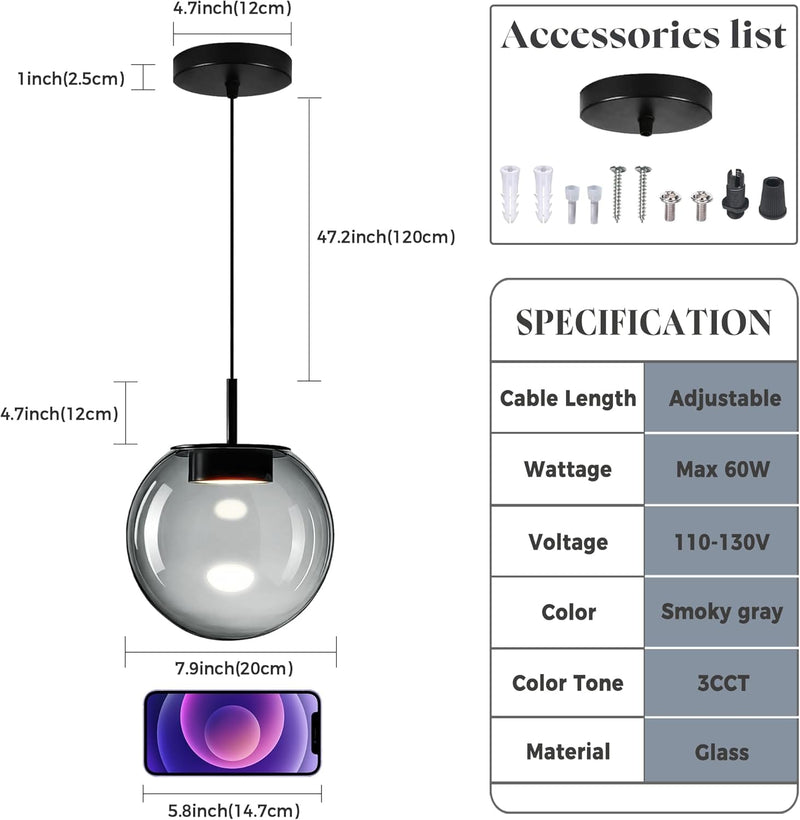 Glass Pendant Light for Kitchen Island Includes Extra