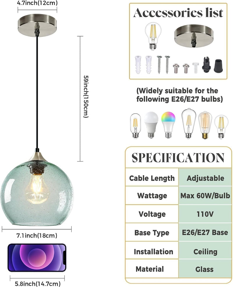 Glass Pendant Light for Kitchen Island Includes Extra