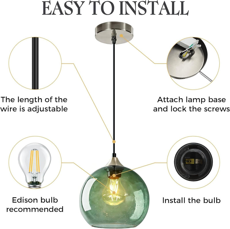 Glass Pendant Light for Kitchen Island Includes Extra