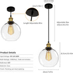Glass Pendant Light Vintage Industrial Ceiling with Clear
