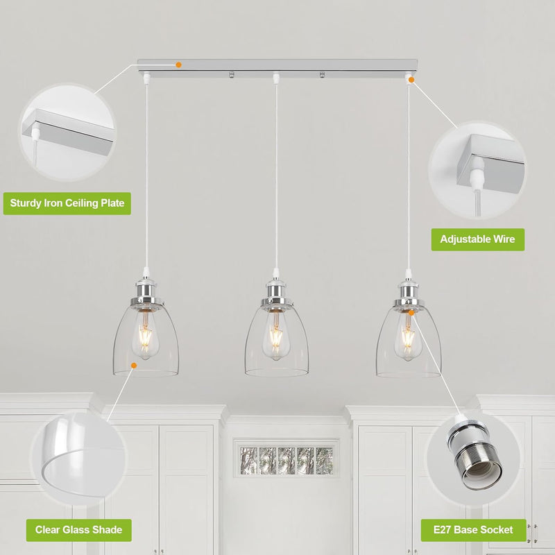 Glass Pendant Light Vintage Industrial with Clear Lampshade