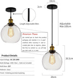 Glass Pendant Light Vintage Industrial Ceiling with Clear