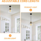 Glass Pendant Light Vintage Industrial Ceiling with Clear