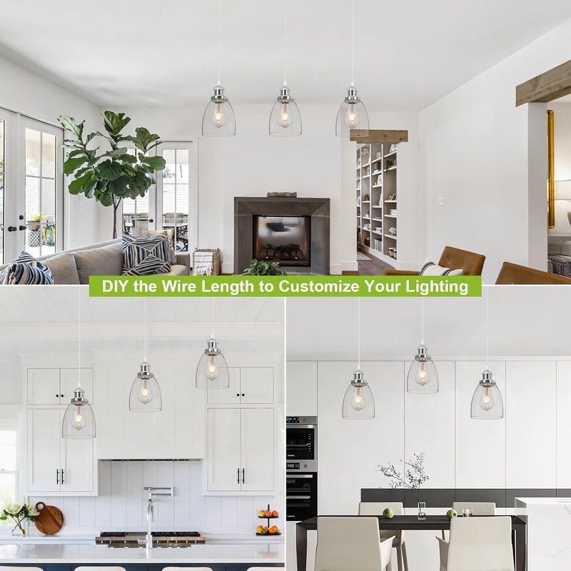 Glass Pendant Light Vintage Industrial with Clear Lampshade