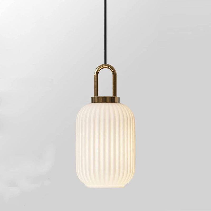 Glass Pendant Light with Ribbed Lamp Shade