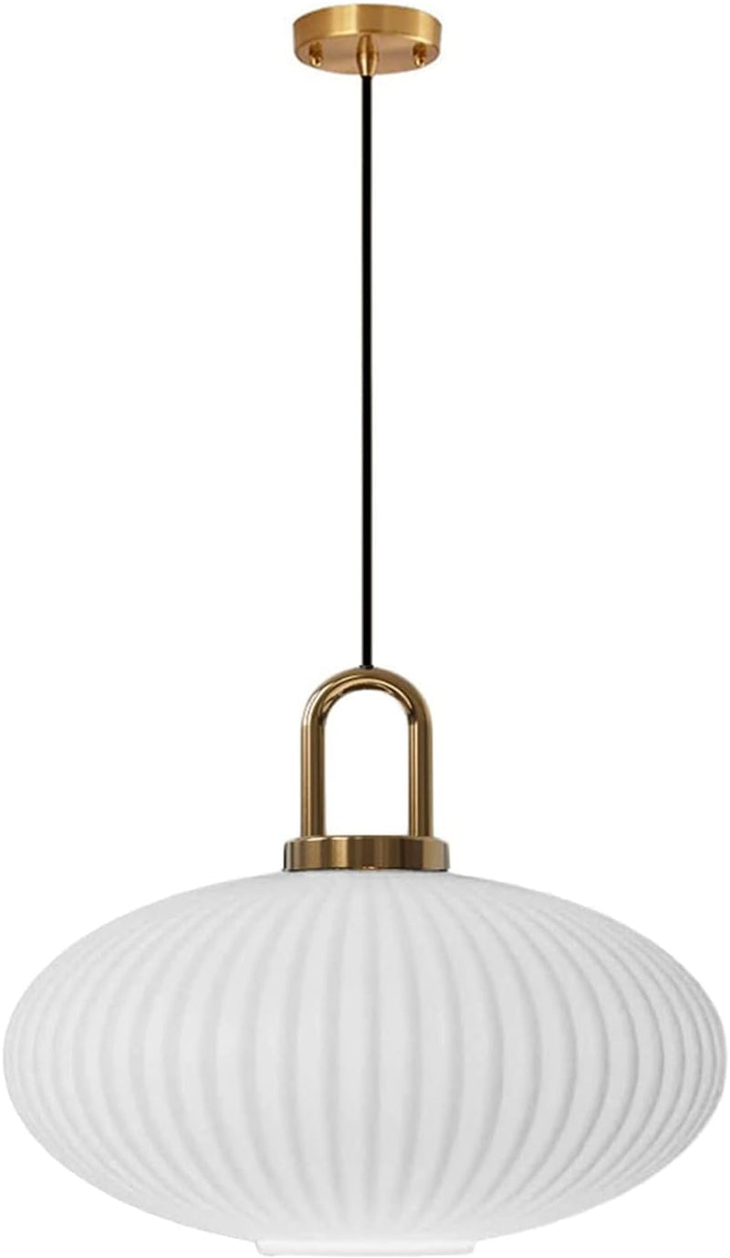 Glass Pendant Light with Ribbed Lamp Shade