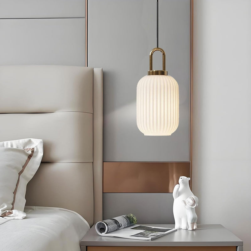 Glass Pendant Light with Ribbed Lamp Shade