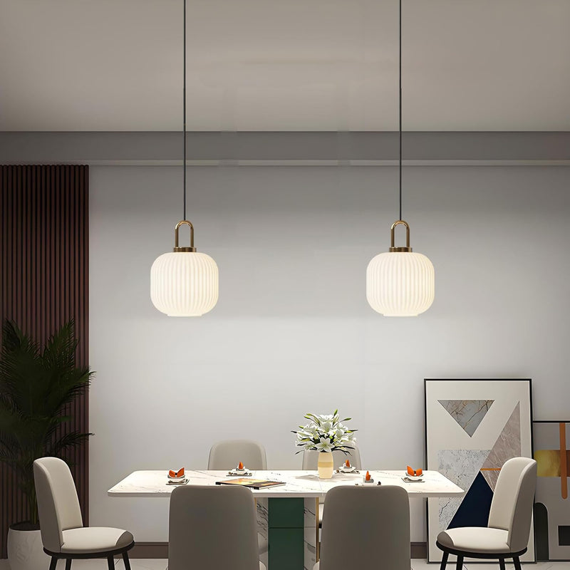 Glass Pendant Light with Ribbed Lamp Shade