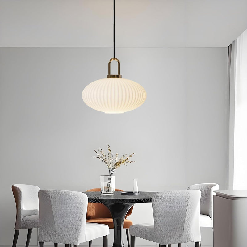 Glass Pendant Light with Ribbed Lamp Shade