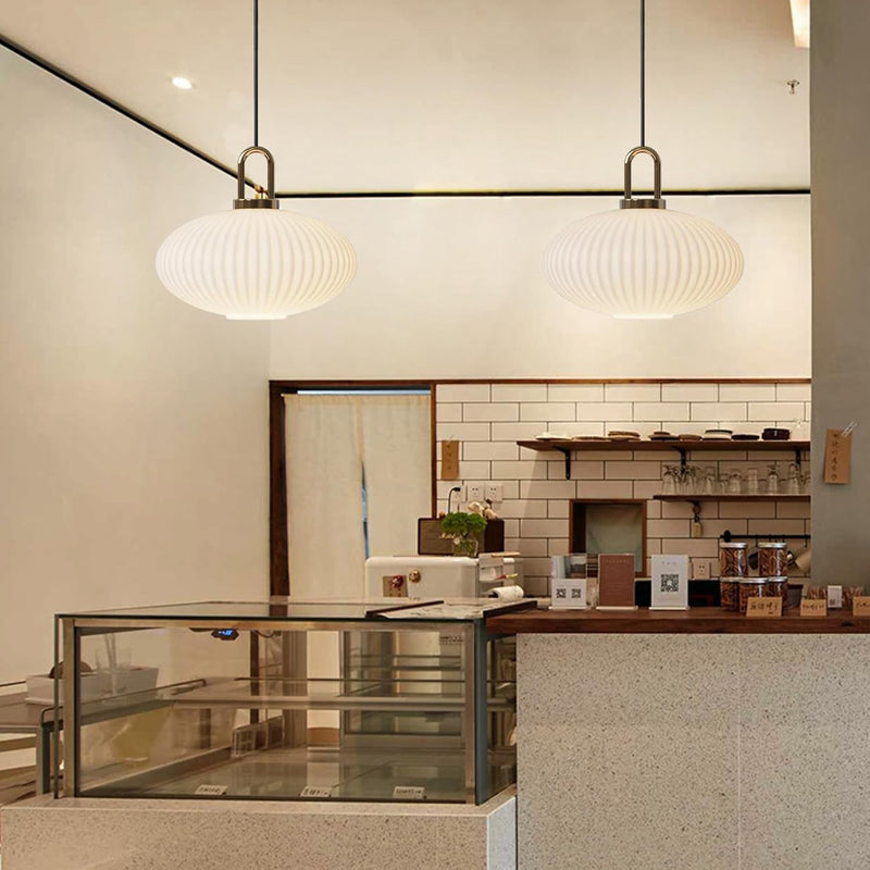 Glass Pendant Light with Ribbed Lamp Shade