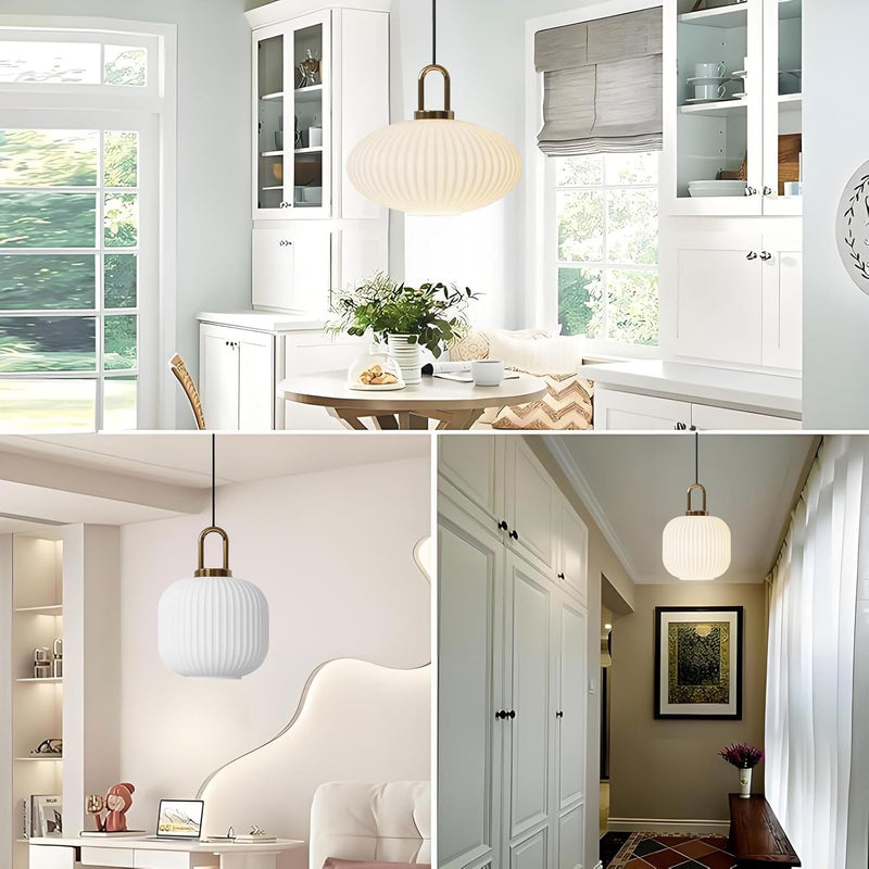 Glass Pendant Light with Ribbed Lamp Shade