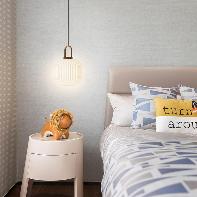 Glass Pendant Light with Ribbed Lamp Shade