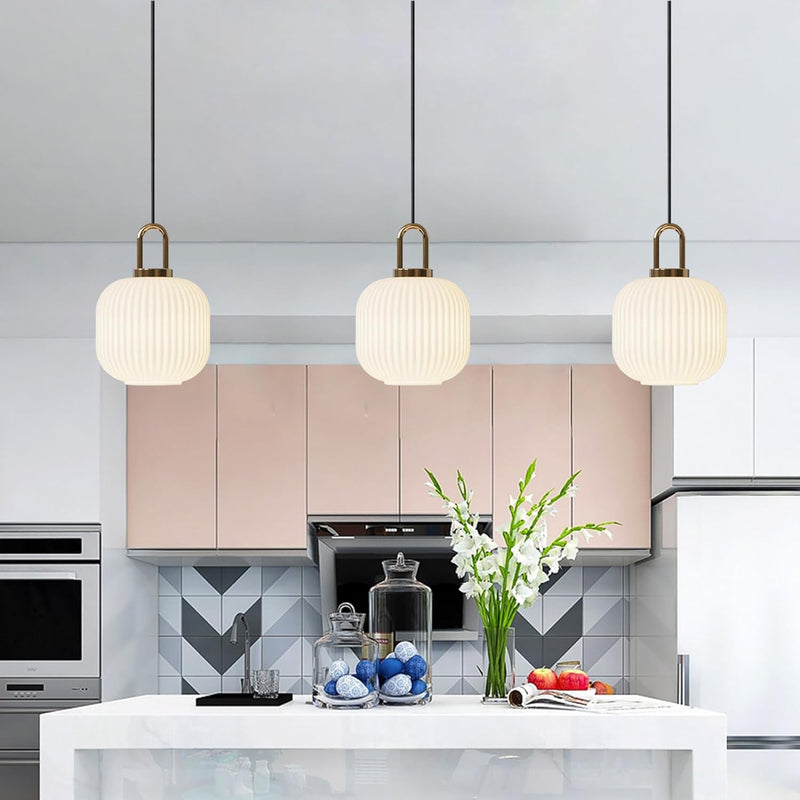 Glass Pendant Light with Ribbed Lamp Shade