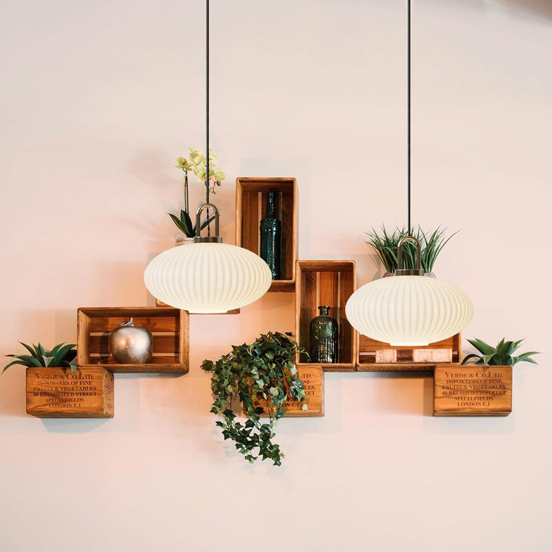 Glass Pendant Light with Ribbed Lamp Shade