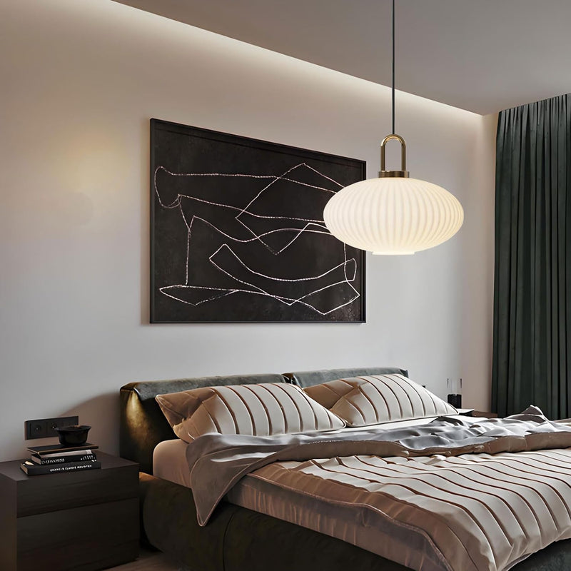Glass Pendant Light with Ribbed Lamp Shade
