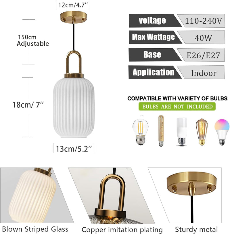 Glass Pendant Light with Ribbed Lamp Shade