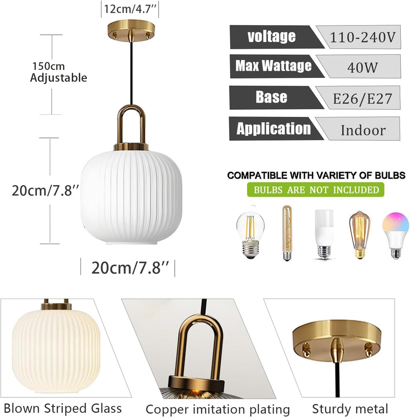 Glass Pendant Light with Ribbed Lamp Shade