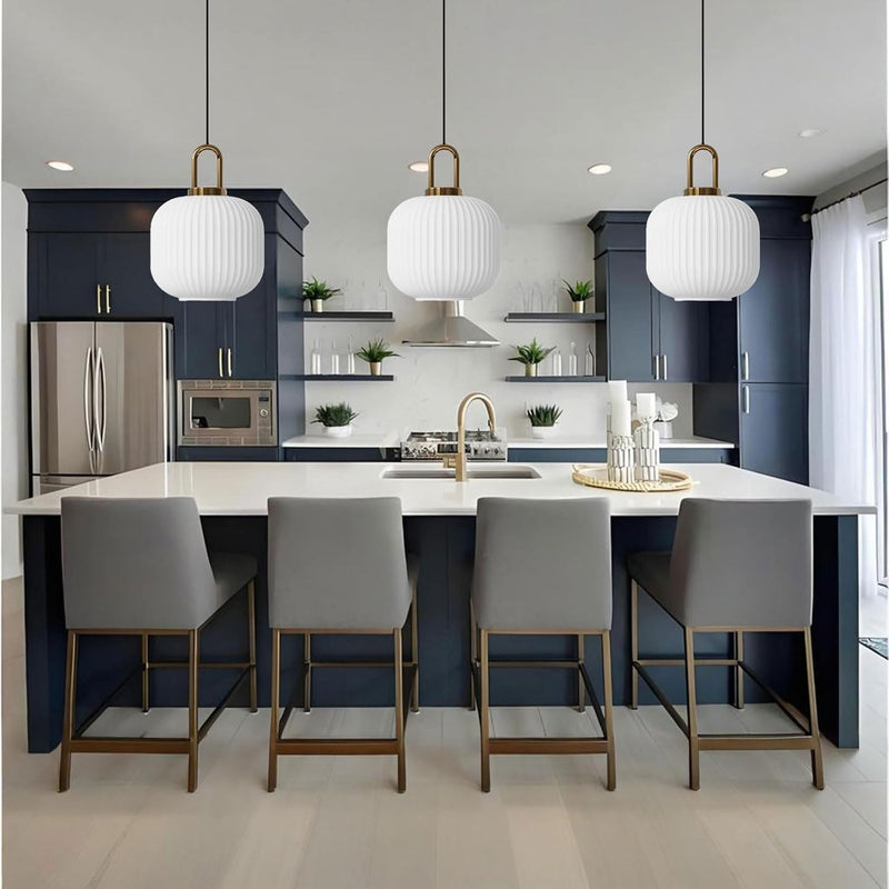 Glass Pendant Light with Ribbed Lamp Shade