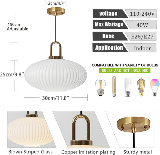 Glass Pendant Light with Ribbed Lamp Shade