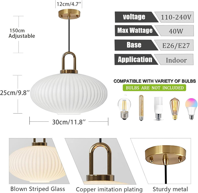 Glass Pendant Light with Ribbed Lamp Shade