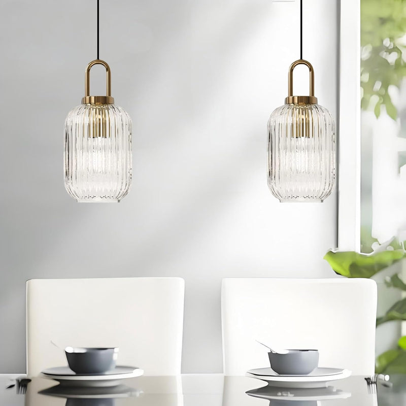 Glass Pendant Lighting with Ribbed Lamp Shade