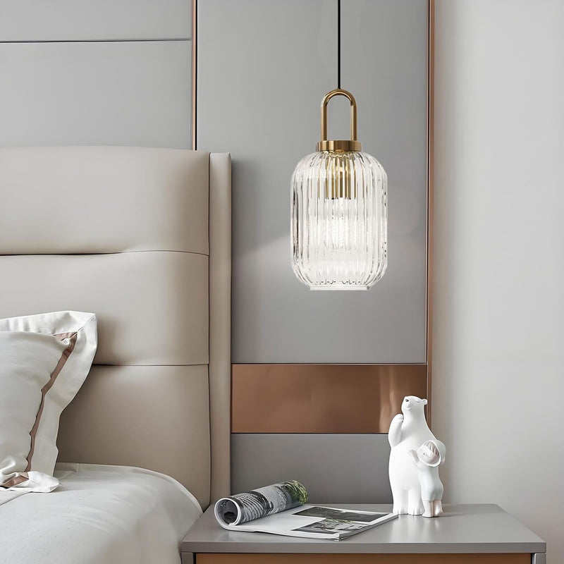 Glass Pendant Lighting with Ribbed Lamp Shade