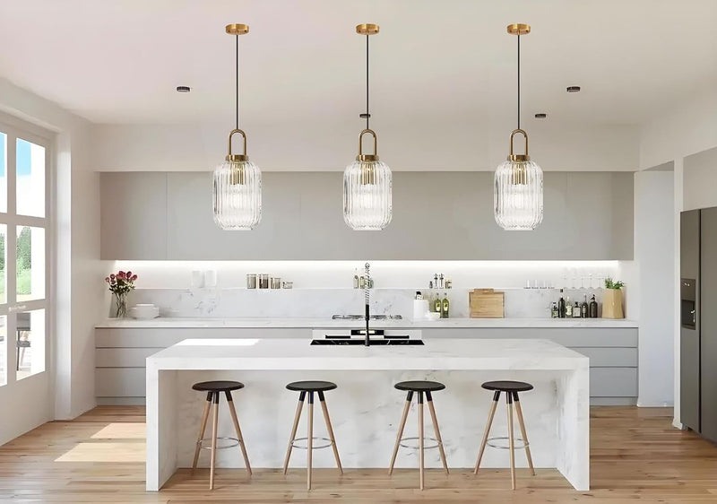 Glass Pendant Lighting with Ribbed Lamp Shade