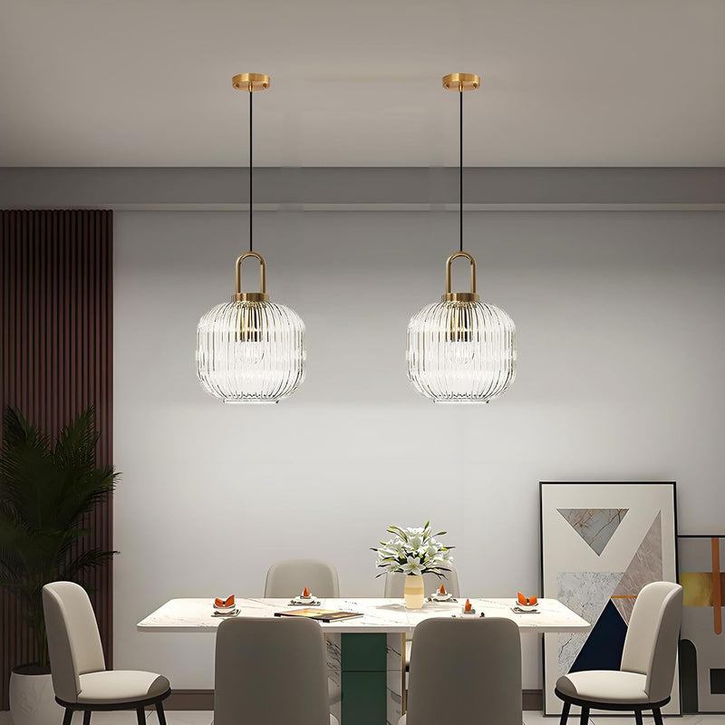 Glass Pendant Lighting with Ribbed Lamp Shade