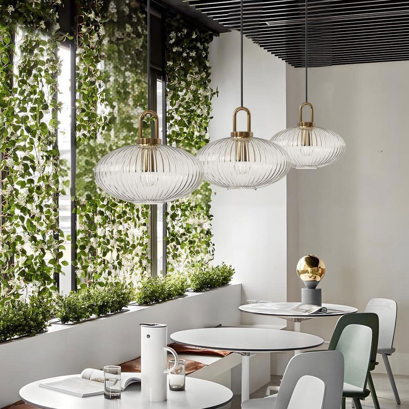 Glass Pendant Lighting with Ribbed Lamp Shade