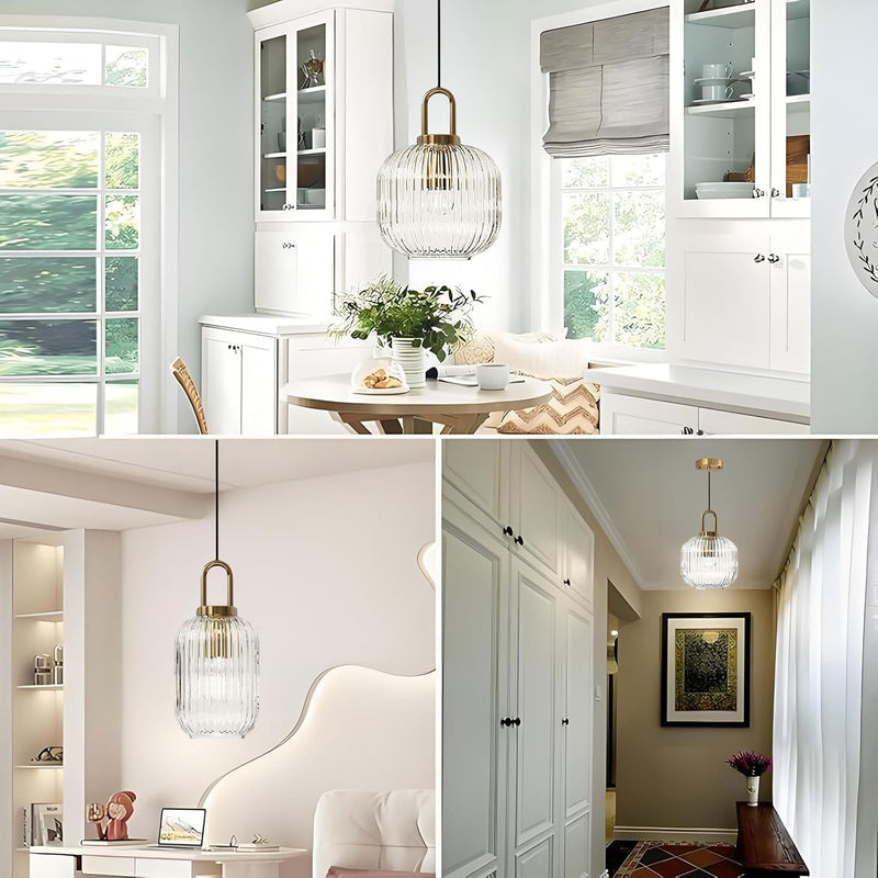 Glass Pendant Lighting with Ribbed Lamp Shade