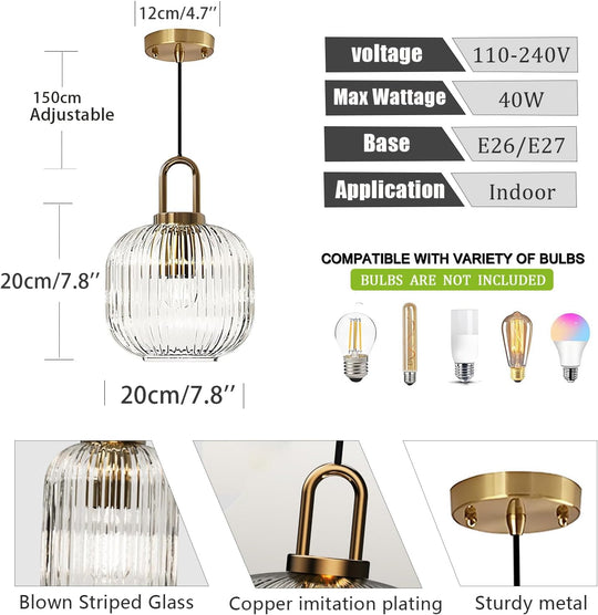 Glass Pendant Lighting with Ribbed Lamp Shade