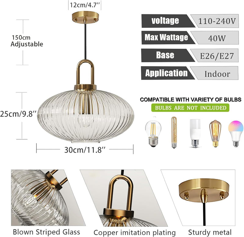 Glass Pendant Lighting with Ribbed Lamp Shade