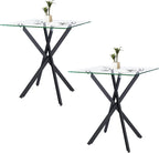 Glass Side Table Square Coffee Modern Living Room (Set of 2)