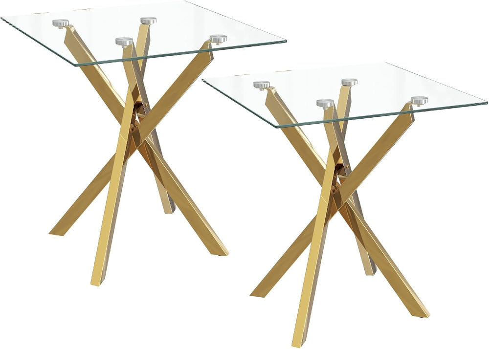 Glass Side Table Square Coffee Modern Living Room (Set of 2)