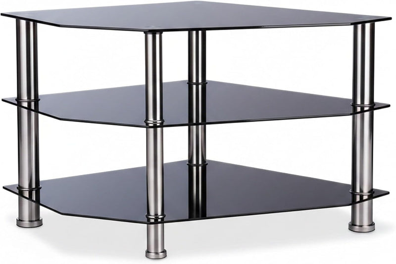 Glass TV Stand 3 Tempered Shelves Rubber Feet