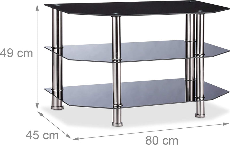Glass TV Stand 3 Tempered Shelves Rubber Feet