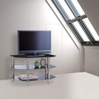 Glass TV Stand 3 Tempered Shelves Rubber Feet