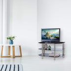 Glass TV Stand 3 Tempered Shelves Rubber Feet