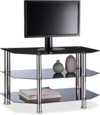 Glass TV Stand 3 Tempered Shelves Rubber Feet