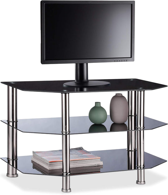 Glass TV Stand 3 Tempered Shelves Rubber Feet