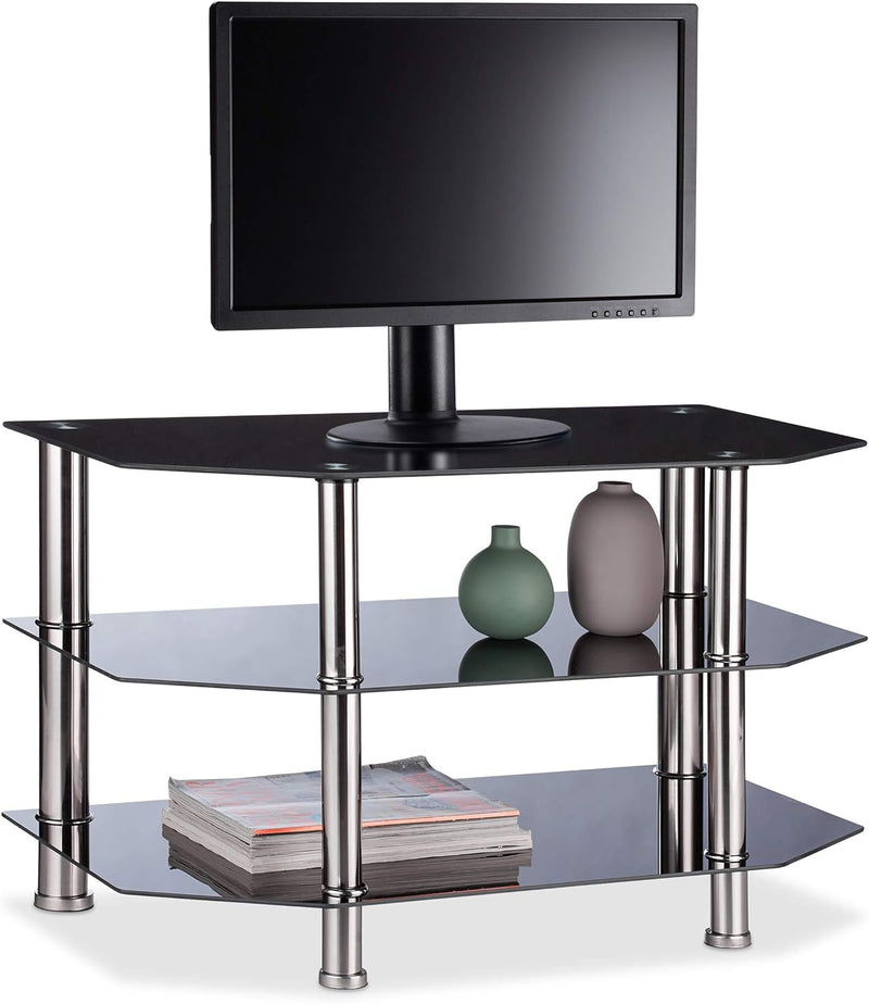 Glass TV Stand 3 Tempered Shelves Rubber Feet