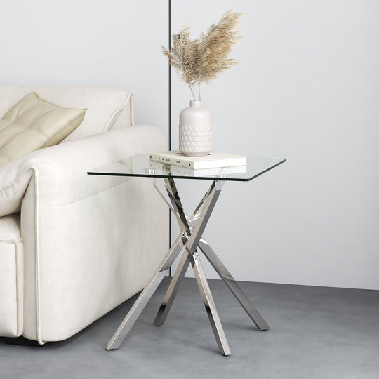 Small Glass End Table with Chrome Legs