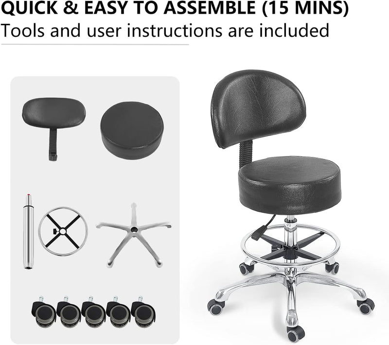 Grace Height Adjustable Rolling Swivel Stool Chair
