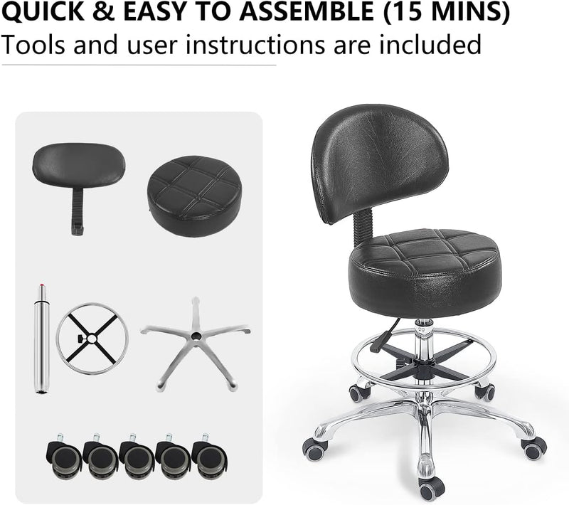 Grace Height Adjustable Rolling Swivel Stool Chair