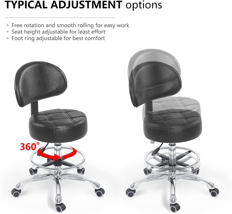 Grace Height Adjustable Rolling Swivel Stool Chair