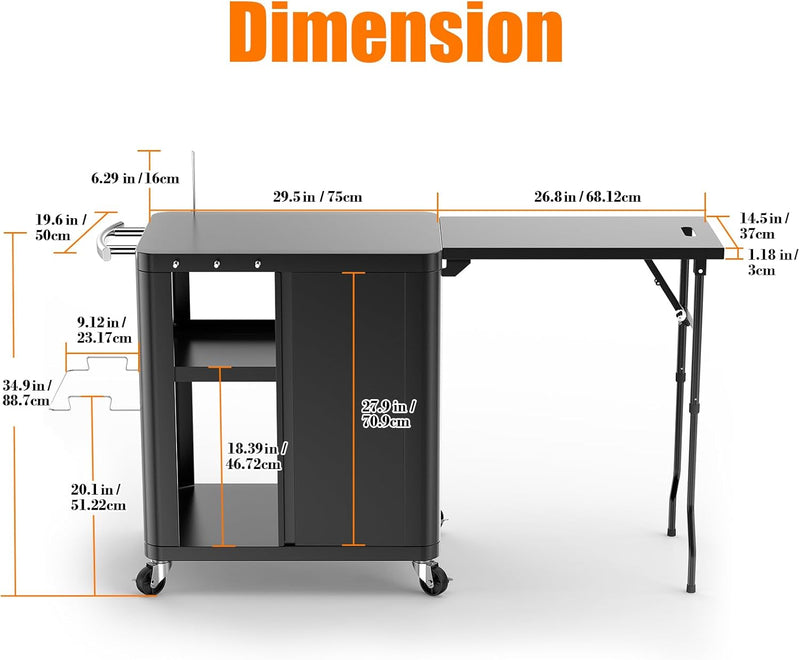 Grill Bbq Cart Cabinet with Folding Side Table
