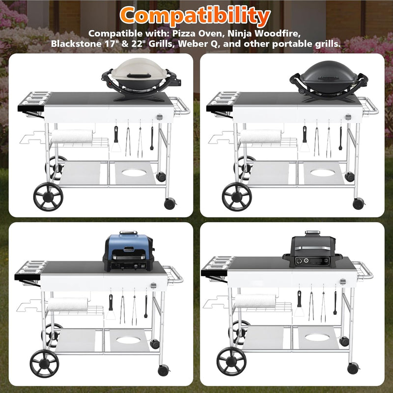 Grill Bbq Cart Cabinet with Folding Side Table